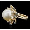 Image 2 : 14KT Yellow Gold Pearl and Diamond Ring