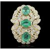Image 1 : 14KT Yellow Gold 3.69ctw Emerald and Diamond Ring