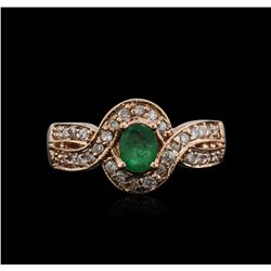 14KT Rose Gold 0.42ct Emerald and Diamond Ring