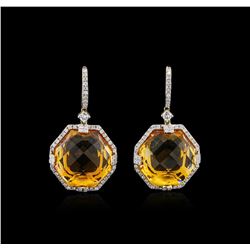 14KT Yellow Gold 28.54ctw Citrine and Diamond Earrings