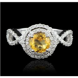 14KT White Gold 0.81ct Citrine and Diamond Ring