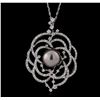 Image 1 : 14KT White Gold Pearl and Diamond Pendant with Chain