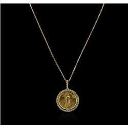 14KT Yellow Gold 2.02ctw Diamond Coin Pendant With Chain