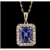 Image 1 : 14KT Yellow Gold 3.96ct Tanzanite and Diamond Pendant with Chain