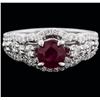 Image 1 : 18KT White Gold 0.50ct Ruby and Diamond Ring