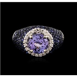 14KT White Gold 1.91ct Tanzanite, Sapphire and Diamond Ring