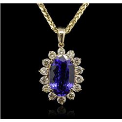 14KT Yellow Gold 15.89ct GIA Certified Tanzanite and Diamond Pendant With Chain