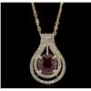 Image 1 : 14KT Yellow Gold 3.34ct Ruby and Diamond Pendant with Chain