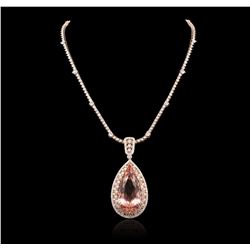 14KT Rose Gold GIA Certified 42.02ct Morganite and Diamond Pendant With Chain