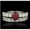 Image 1 : 14KT White Gold 1.62ct Ruby and Diamond Wedding Set