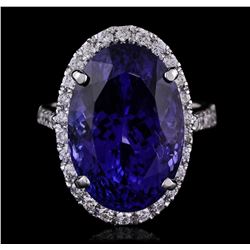 14KT White Gold GIA Certified 19.08ct Tanzanite and Diamond Ring