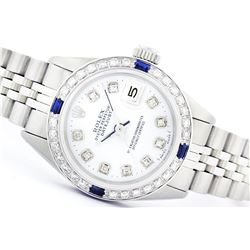 Ladies Rolex Stainless Steel Diamond and Sapphire DateJust Wristwatch