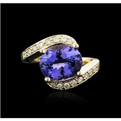 14KT Yellow Gold 4.49ct Tanzanite and Diamond Ring