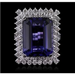 14KT White Gold GIA Certified 30.18ct Tanzanite and Diamond Ring