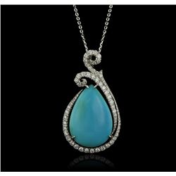 14KT White Gold 11.29ct Turquoise and Diamond Pendant With Chain