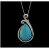 Image 1 : 14KT White Gold 11.29ct Turquoise and Diamond Pendant With Chain
