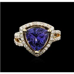 14KT Yellow Gold 5.03ct Tanzanite and Diamond Ring