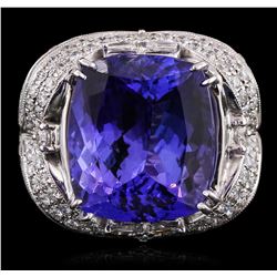 18KT White Gold GIA Certified 15.08ct Tanzanite and Diamond Ring