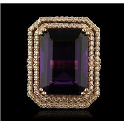 14KT Rose Gold 14.36ct Amethyst and Diamond Ring