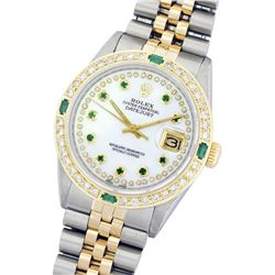 Gents Rolex Two-Tone 1.00ctw Diamond and Emerald DateJust Wristwatch