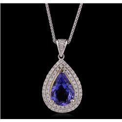 14KT White Gold 3.34ct Tanzanite and Diamond Pendant With Chain