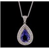 Image 1 : 14KT White Gold 3.34ct Tanzanite and Diamond Pendant With Chain
