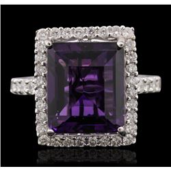 14KT White Gold 6.43ct Amethyst and Diamond Ring