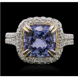 14KT Two-Tone Gold 4.29ct Tanzanite and Diamond Ring