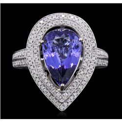 14KT Two-Tone Gold 4.05ct Tanzanite and Diamond Ring