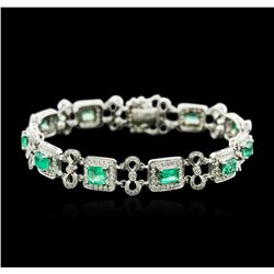 18KT White Gold 3.48ctw Emerald and Diamond Bracelet