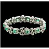 Image 2 : 18KT White Gold 3.48ctw Emerald and Diamond Bracelet