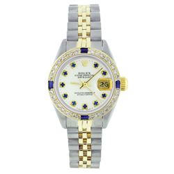 Ladies Rolex Two-Tone Diamond and Sapphire DateJust Wristwatch