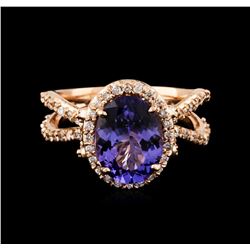 14KT Rose Gold 4.34ct Tanzanite and Diamond Ring