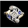 Image 1 : 14KT Two-Tone Gold 0.50ctw Sapphire and Diamond Ring