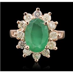 14KT Rose Gold 2.66ct Emerald and Diamond Ring