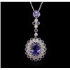 Image 2 : 14KT White Gold 3.72ctw Tanzanite and Diamond Pendant With Chain