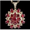 Image 2 : 14KT Yellow Gold 34.26ctw Ruby & Diamond Pendant with Chain