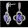 Image 3 : 14KT White Gold 3.70ctw Tanzanite and Diamond Earrings