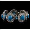 Image 2 : 14KT White Gold 46.69ctw Turquoise and Diamond Bracelet
