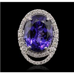 18KT White Gold GIA Certified 20.09ct Tanzanite and Diamond Ring