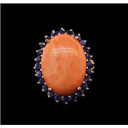 13.94ct Coral and Sapphire Ring - 14KT Rose Gold