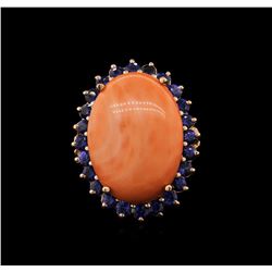 13.94ct Coral and Sapphire Ring - 14KT Rose Gold