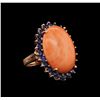 Image 2 : 13.94ct Coral and Sapphire Ring - 14KT Rose Gold