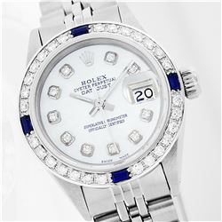 Ladies Rolex Stainless Steel Diamond and Sapphire DateJust Wristwatch