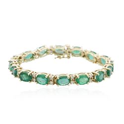 14KT Yellow Gold 19.20ctw Emerald and Diamond Bracelet