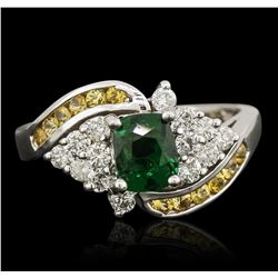 14KT White Gold 0.30ct Tsavorite, Yellow Sapphire and Diamond Ring