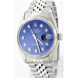 Gents Rolex Stainless Steel Blue Diamond DateJust Wristwatch