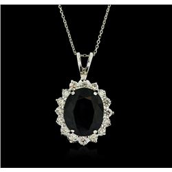 14KT White Gold 6.05ct Sapphire and Diamond Pendant With Chain