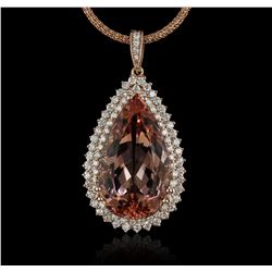 14KT Rose Gold GIA Certified 34.63ct Morganite and Diamond Pendant With Chain