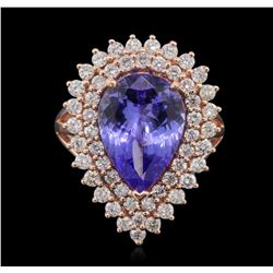 14KT Rose Gold 6.32ct Tanzanite and Diamond Ring